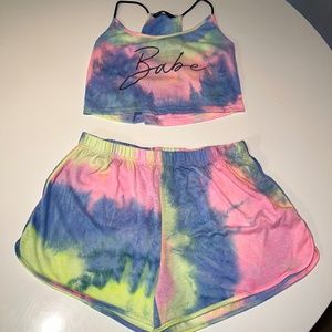 Tie Dye Letter Cami Top & Track Shorts Set